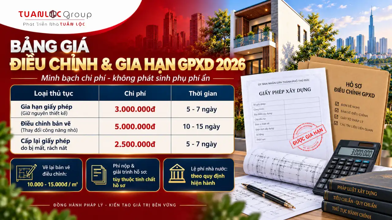 Hướng Dẫn Thủ Tục Điều Chỉnh, gia hạn giấy phép xây dựng Thủ Đức 6 Bảng giá dịch vụ điều chỉnh và gia hạn giấy phép xây dựng Thủ Đức năm 2026