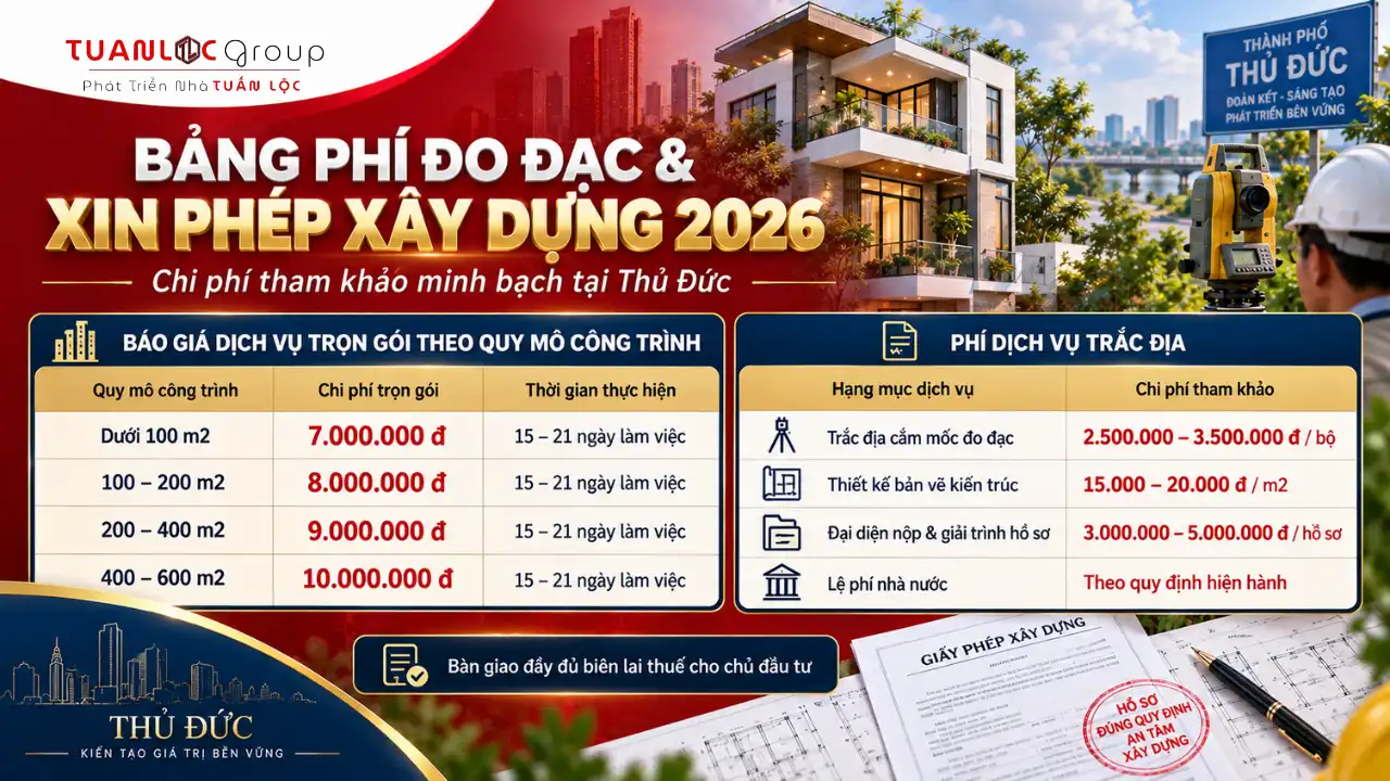 Hướng Dẫn Xử Lý Bản Vẽ Sai Hiện Trạng Ranh Địa Chính Khi Xin Phép Xây Dựng 6 Bảng phí đo đạc VN-2000, xử lý bản vẽ sai hiện trạng và xin phép xây dựng tại Thủ Đức