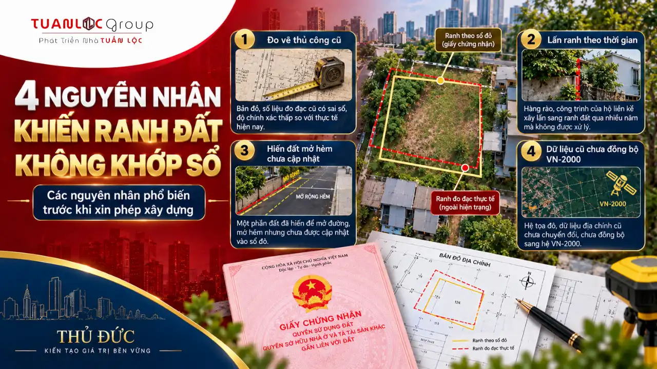 Hướng Dẫn Xử Lý Bản Vẽ Sai Hiện Trạng Ranh Địa Chính Khi Xin Phép Xây Dựng 3 Nguyên nhân lệch ranh địa chính giữa sổ hồng và hiện trạng thực tế tại Thủ Đức