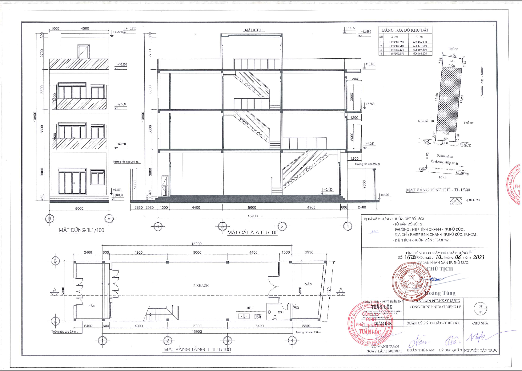 Bản vẽ xin cấp phép xây dựng phường Hiệp Bình